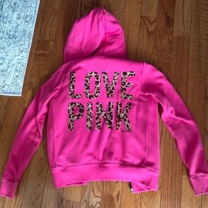 PINK Victorias Secret Sequin Faux Fur Zip up